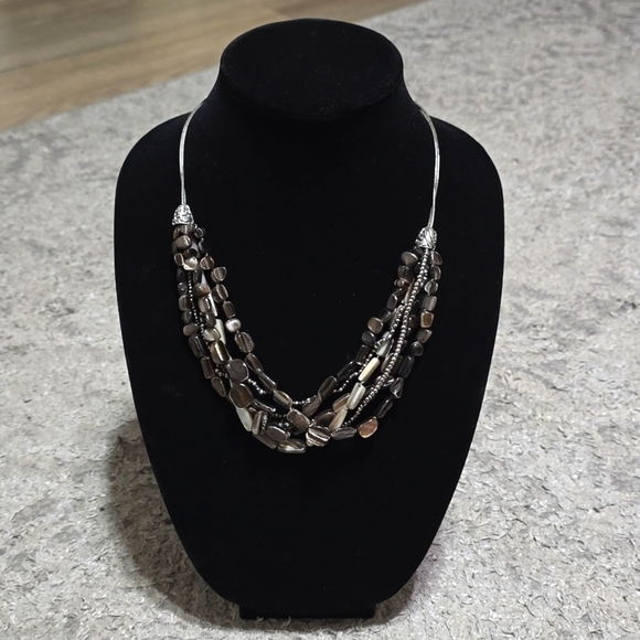 COLDWATER CREEK Multi Strand Natural Shell & Glass Beads Silver Chain Necklace - Picture 13 of 14